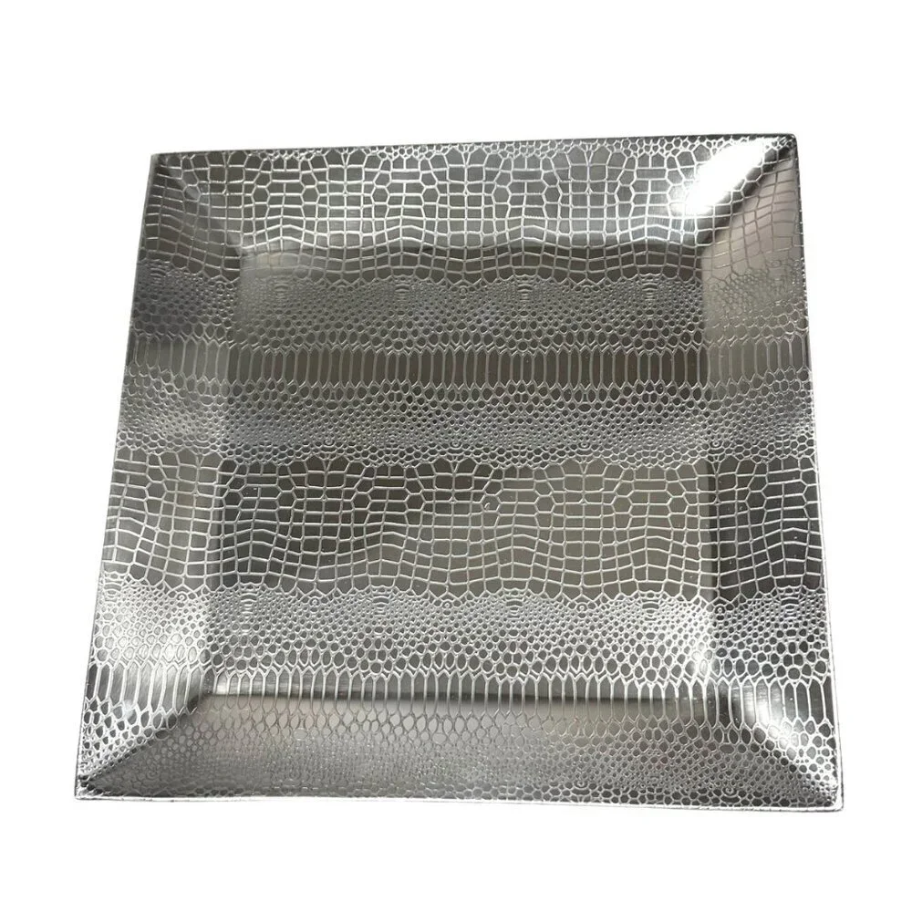 NWT GODINGER Square Silver Tray Wine Caddy Bottle Holder Snake Pattern Dining